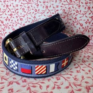 Vineyard Vines Nautical Flag Belt - Blue and Dark Brown